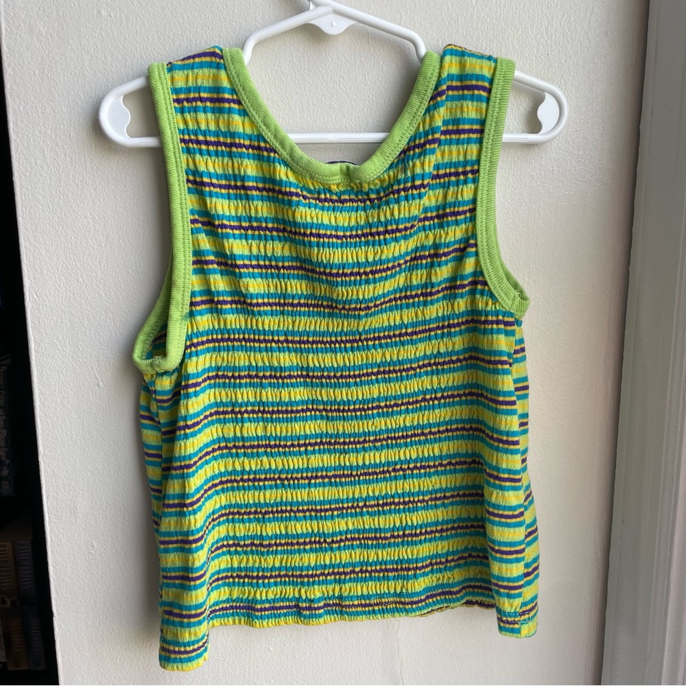VINTAGE Y2K LIMITED TOO GREEN YELLOW STRIPED TANK TOP SIZE MEDIUM PLAY CONDITION - Picture 2 of 5